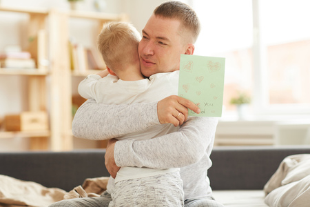 Congratulating on fathers dayの写真素材