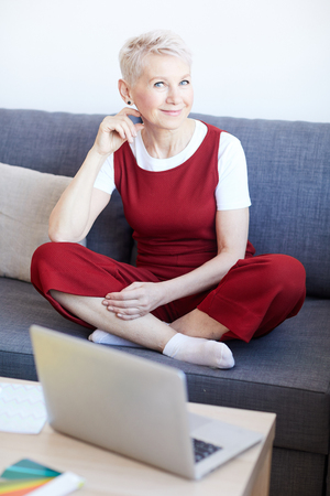 Woman on couchの写真素材