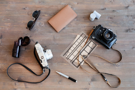 Cameras of retro photographerの写真素材