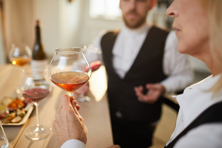 Sommelier Examining Wine Closeupの写真素材