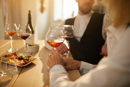 Two Sommeliers Examining Wine Closeupの写真素材