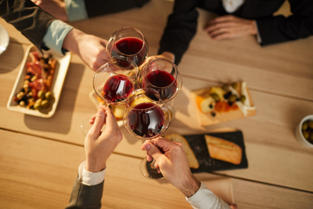 People Drinking Wine Top Viewの写真素材
