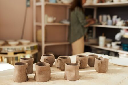 Handmade Mugs in Pottery Shopの写真素材