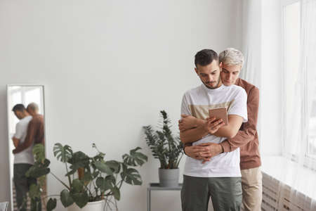 Modern Gay Couple at Homeの写真素材