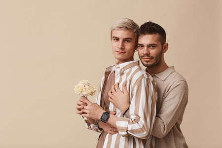 Young Gay Couple in Studioの写真素材