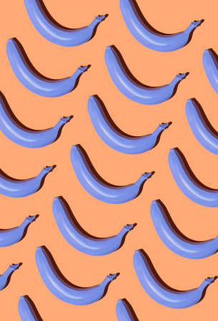 Graphic top view pattern of purple bananas in diagonal lines on pastel background, healthy eating and vegan diet conceptの写真素材