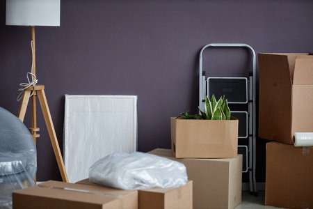 Things packing in cardboard boxes and containers for relocation