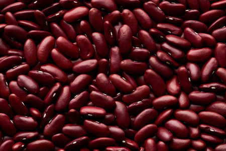 Macro shot of red beans texture as top view food background, copy space