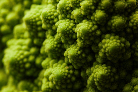 Macro shot of romanesco cauliflower with focus on fractal spikes, copy spaceの写真素材