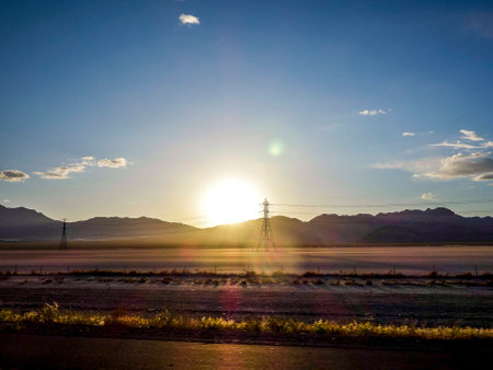 Sunset on the Highway の写真素材