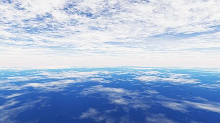 This image is a 3D render of horizon landscape with clouds.の写真素材