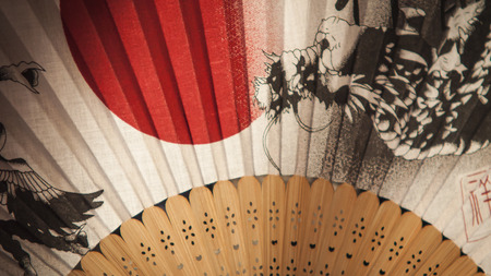 A close-up photo of a japanese fan.の写真素材