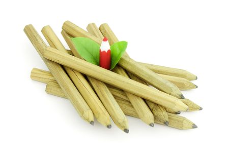 The group of pencils lies on a white backgroundの写真素材