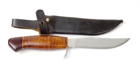 Old hunting knife on a white background