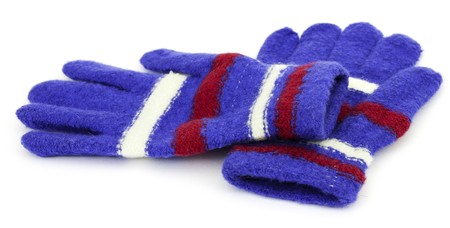 Colored knitted gloves with a white backgroundの写真素材