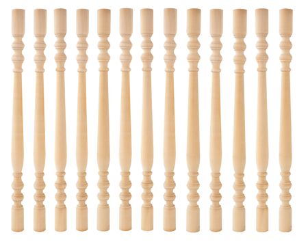 Unpainted banisters are made of birch woodの写真素材