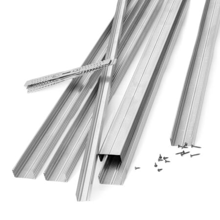 Components for installation of gypsum panels on the white backgroundの写真素材