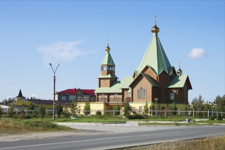 The Holy Trinity temple in the city of Polyarnye Zori  The Murmansk region  Russiaの写真素材