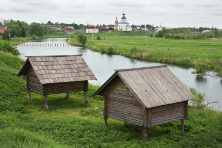 Storage shed nineteenth century on the banks of the river in Russiaの写真素材