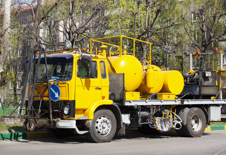 Vehicles for road marking is in the parking lot