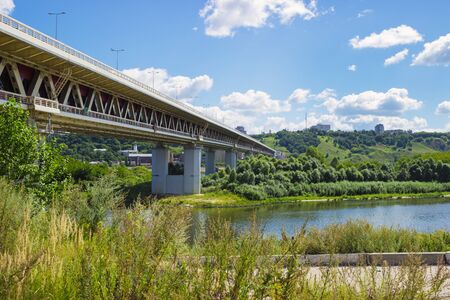 Metro bridge in Nizhny Novgorod in Russia built over the river Okaの写真素材