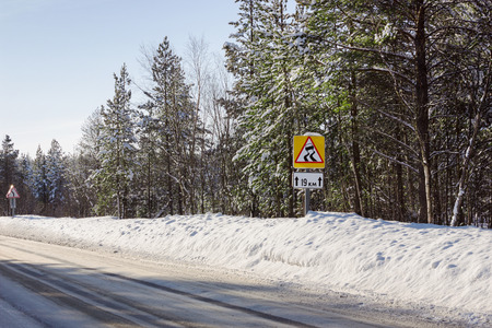 Slippery winter road segment times, the northern regionの写真素材
