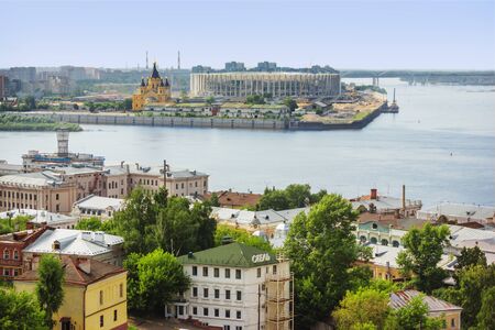 RUSSIA, NIZHNY NOVGOROD - JUL 28, 2017: One of the cities of the World Cup 2018. Famous place in Nizhny Novgorod, confluence of Oka and Volgaのeditorial素材