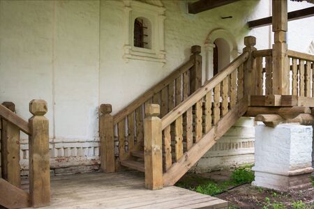 Suzdal, Russia - May 28, 2013: We see the porch of the tower-room, in Suzdal recreated Wooden...