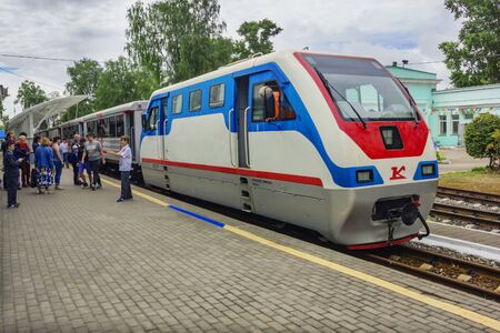 Nizhny Novgorod, Russia - Jul 20, 2019: Nizhny Novgorod Children's Railway. Diesel locomotive,...