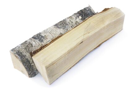 Two birch logs, high-calorie firewood, on a white backgroundの写真素材