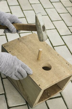 Making birdhouse from pine boards. Help the birds in spring