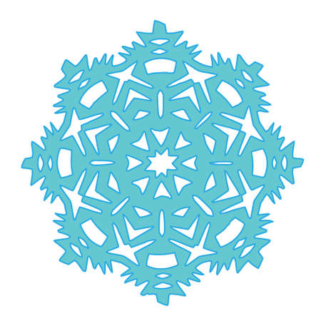 Blue festive snowflake lie on white background. Cut out of paperのイラスト素材