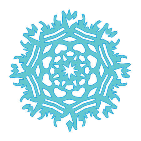 Festive blue snowflake lie on white background. Cut out of paper. Illustrationのイラスト素材