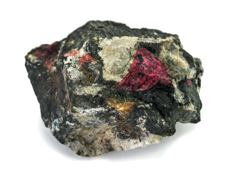 A piece of rock interspersed with the mineral eudialyte, found in the Khibiny. Russia