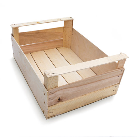 New small wooden box from thin boards on white background. isolated objectの写真素材