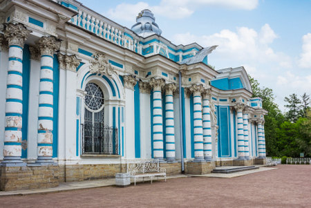 PUSHKIN, RUSSIA - May 29, 2024: Facade of the pavilion "Grotto". Catherine Park. City of Pushkin. Russiaのeditorial素材