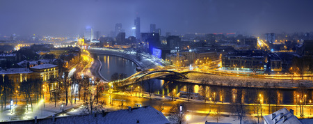 Snow and light mist, morning in Vilnius. This photo is composed from 4 separate shotsの写真素材