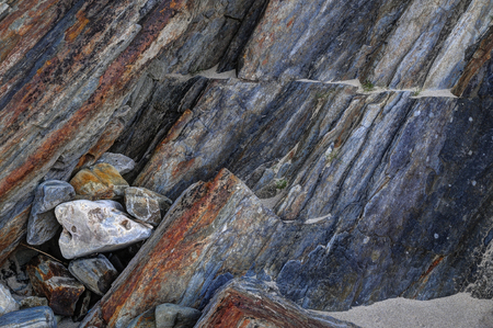 Metamorphic rocks layers. Silver strand, More Malin, Donegal, Ireland,の写真素材