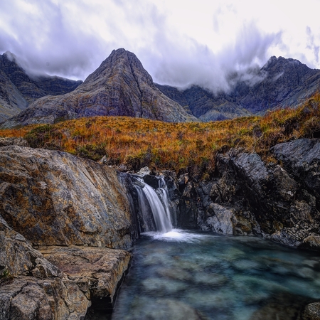 Early morning in Fairy Pools, Glen Brittle, Isle of Skye, Inner Hebrides, Highlands, Scotlandの写真素材