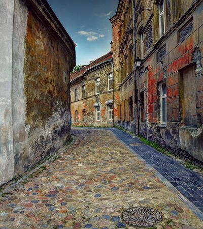 Ancientl street at old town in Vilnius, Lithuania. Midday.の写真素材