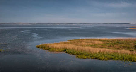 The Curonian Lagoon. View lagoon in a early morning. Shallow focus, highl view.の写真素材