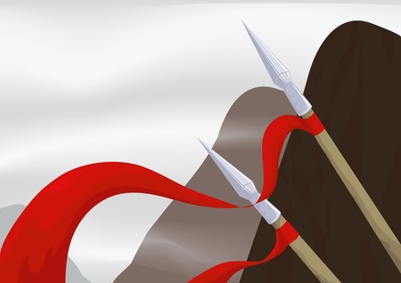 Two spears on a background misty mountainsのイラスト素材