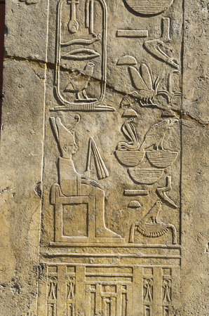 Ancient Egyptian hieroglyphs embossed in stone