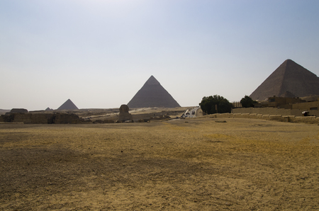 Landscape with pyramids and sphinx in Gizaの写真素材