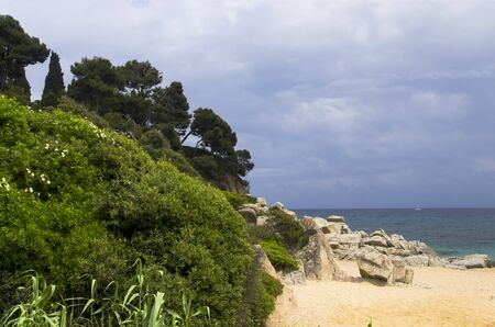 Coast of Spain in cloudy weather, landscape.の写真素材
