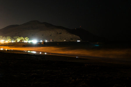 Night landscape of the sea coast, panoramaの写真素材