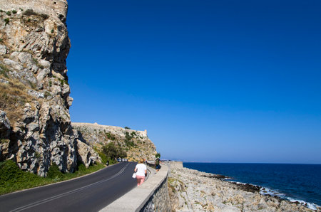 Car road on the seashore, landscapeの写真素材