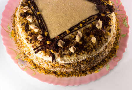 Piece of a beautiful cake on a platterの写真素材