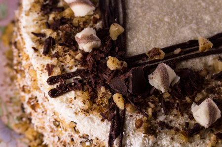 Piece of a beautiful cake on a platterの写真素材