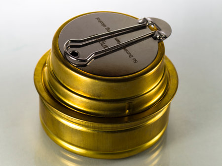 Camping alcohol burner on white backgroundの写真素材